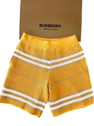 Burberry Mesh Mustard Yellow White Stripe Shorts