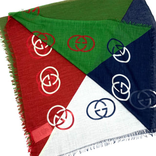 Gucci Cotton Tri Color Scarf Red/Blue/ Green