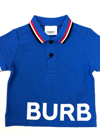 Burberry Blue White Big Name Logo Print Polo Shirt