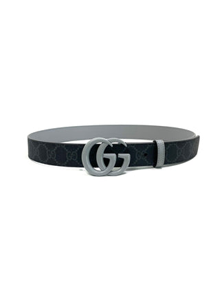 Gucci Leather Belt GG Buckle Grey