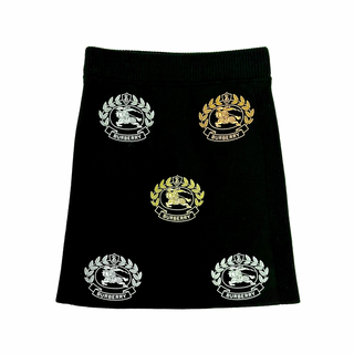 Burberry Black Wool Pencil Skirt with Round Horse and Brand Name Logos