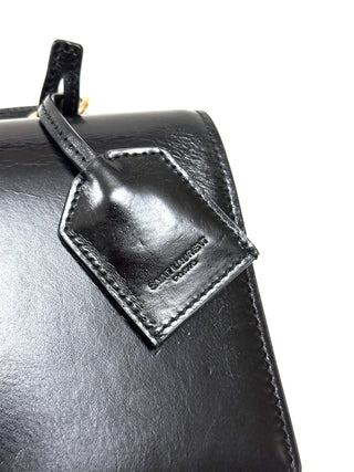 Saint Laurent Sunset Black Calfskin and Brown Suede Top Handle