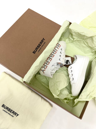 Burberry White Sneakers with Classic Colours Name Logo