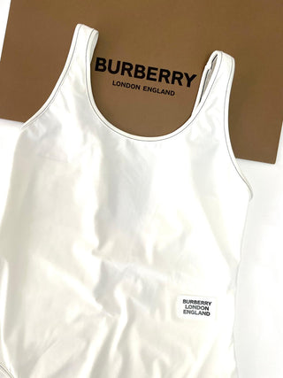 Burberry White Swimsuit with Brand Logo Patch