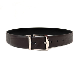 Burberry Reversible Caro Patch Dark Brown Leather Belt with Branded Silver Buckle