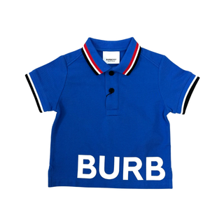 Burberry Blue White Big Name Logo Print Polo Shirt