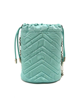 Gucci GG Marmont Silk Bucket Crystal Chain Bag Fabric Light Blue