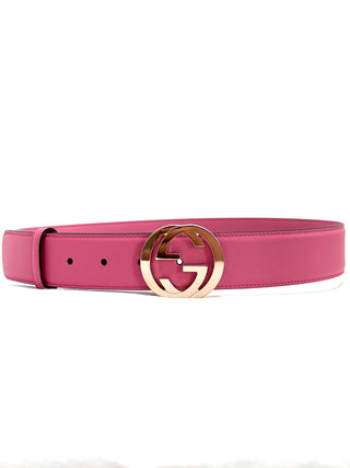 Gucci Pink Leather Belt With Gold Blondie Buckle