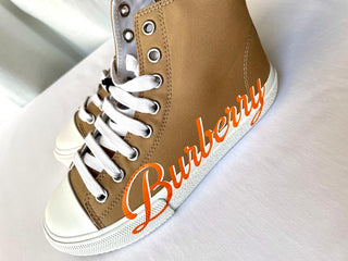 Burberry Orange High Cute Shoes with White Brand Name Logo