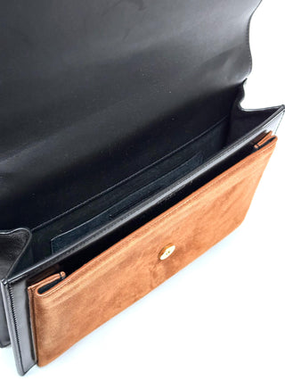 Saint Laurent Sunset Black Calfskin and Brown Suede Top Handle
