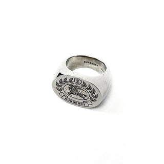 Burberry Palladium Plated Vintage Logo Ring