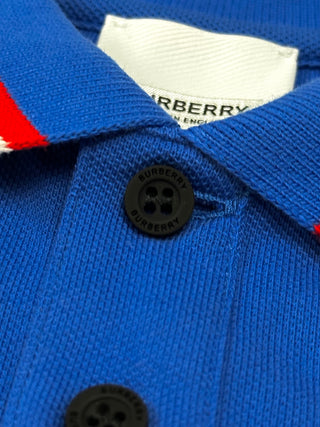 Burberry Blue White Big Name Logo Print Polo Shirt