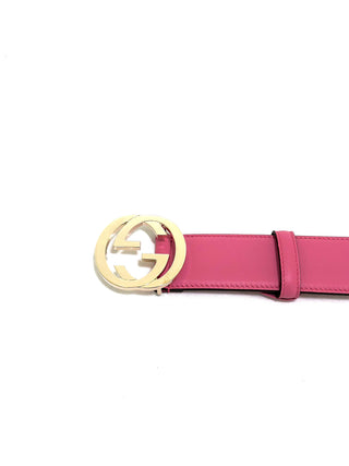Gucci Pink Leather Belt With Gold Blondie Buckle