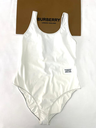 Burberry White Swimsuit with Brand Logo Patch