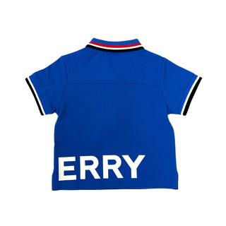 Burberry Blue White Big Name Logo Print Polo Shirt