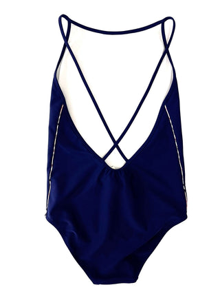Burberry Navy Blue Back Classic Stripe Swimsuit