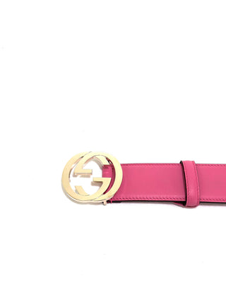 Gucci Pink Leather Belt With Gold Blondie Buckle