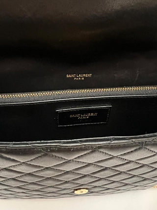 YSL Cream Raffia Black Leather Bag