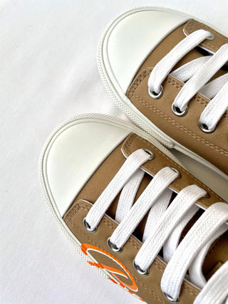 Burberry Orange High Cute Shoes with White Brand Name Logo