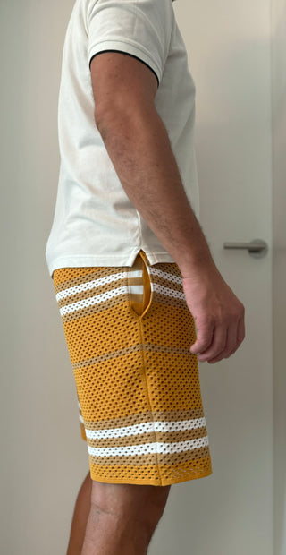 Burberry Mesh Mustard Yellow White Stripe Shorts