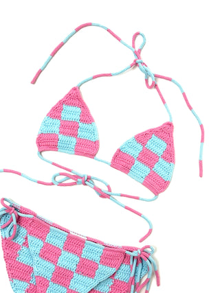 Burberry Pink Blue Classic Caro Knitted Bikini