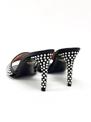 Moschino Limited Edition 85 Crystal Embellished Mules Black
