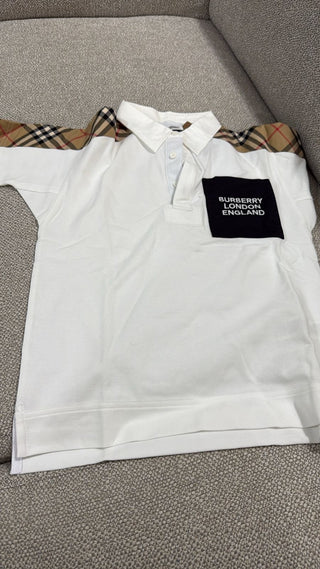 Burberry white classic black logo patch polo