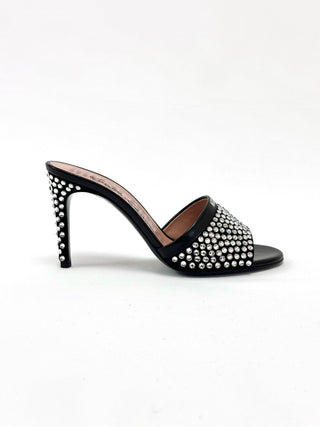 Moschino Limited Edition 85 Crystal Embellished Mules Black