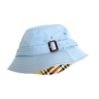 Burberry Reversible Bucket Hat one side Classic Vintage Check other side Denim Blue