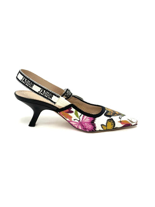 Dior Floral Canvas Leather Slingback Heels