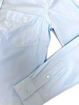 Burberry Light Blue Long Sleeve Button Shirt with Embroidered TB Logo