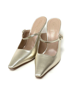 Dior Heeled Mule Gold Tone Metallic Lambskin