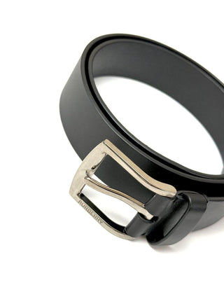 Burberry Black Leather Belt with branded Silver Buckle