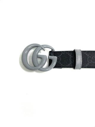 Gucci Leather Belt GG Buckle Grey
