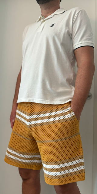 Burberry Mesh Mustard Yellow White Stripe Shorts