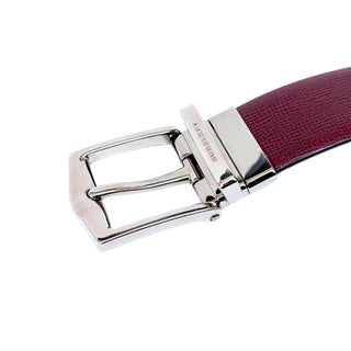 Burberry Maroon Red Black Reversible Leather Belt with Silver Branded Buckle