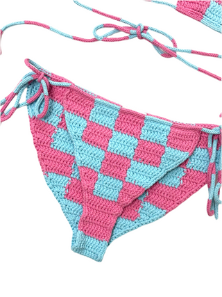 Burberry Pink Blue Classic Caro Knitted Bikini