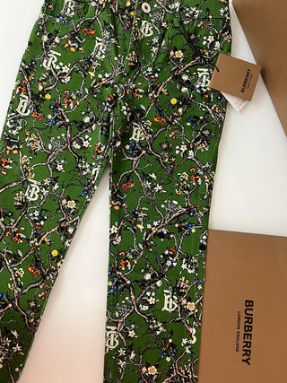 Burberry Gren Flower Print TB Logo Soft Jeans Trousers