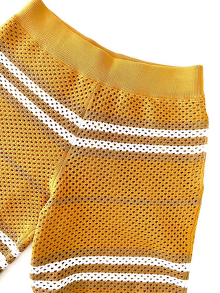 Burberry Mesh Mustard Yellow White Stripe Shorts