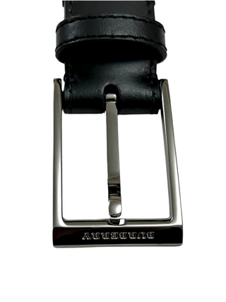 Burberry Black Leather Belt with Long Silver Branded Buckle