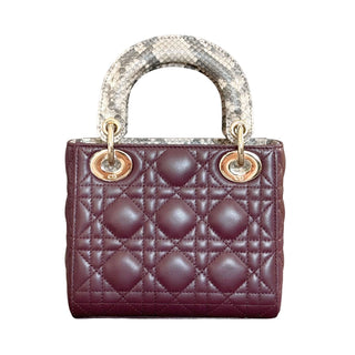 Christian Dior Limited Edition Lady Dior Mini Python Handle Quilted Leather Burgundy