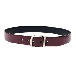 Burberry Maroon Red Black Reversible Leather Belt with Silver Branded Buckle