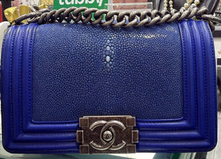 Chanel Boy Galuchat Chain Shoulder Bag Blue
