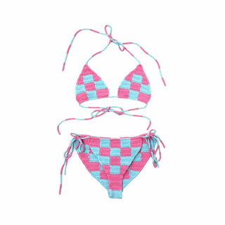 Burberry Pink Blue Classic Caro Knitted Bikini