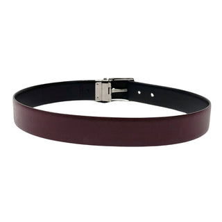 Burberry Maroon Red Black Reversible Leather Belt with Silver Branded Buckle