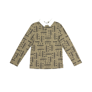 Burberry Beige White Collar Long Sleeve Polo Shirt with Brand Name Logo