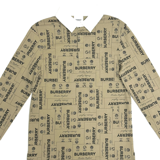 Burberry Beige White Collar Long Sleeve Polo Shirt with Brand Name Logo