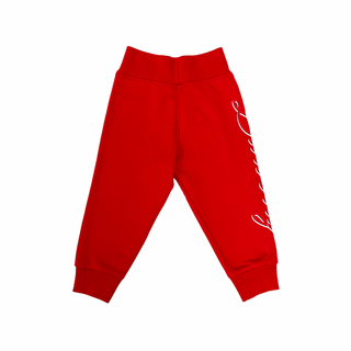 Burberry Red Unisex Jogger Pants with White Name Logo on one Leg