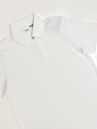 Burberry White Polo Shirt with Branded Gold Button and Horse Embroidery in the back