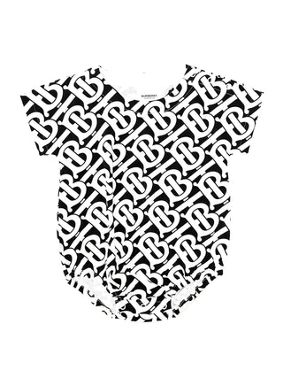 Burberry White with Black TB Logo Baby Onesie